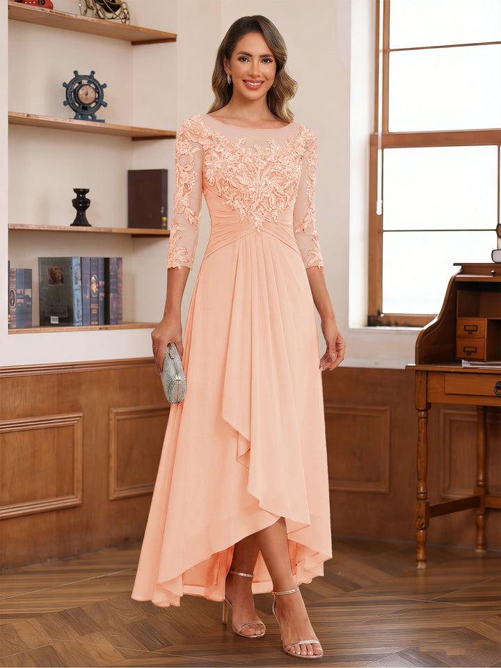 A-Line/Princess Scoop 3/4 Sleeves Ankle-Length Mother of the Bride Dress With Appliques &amp; Lace