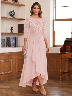 A-Line/Princess Scoop 3/4 Sleeves Ankle-Length Mother of the Bride Dress With Appliques & Lace