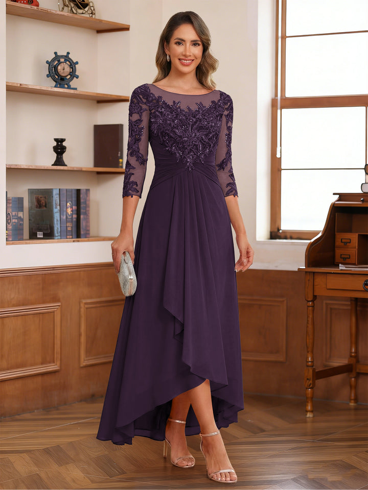 A-Line/Princess Scoop 3/4 Sleeves Ankle-Length Mother of the Bride Dress With Appliques &amp; Lace