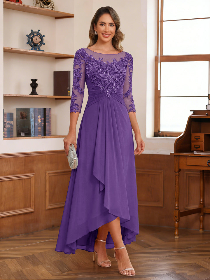 A-Line/Princess Scoop 3/4 Sleeves Ankle-Length Mother of the Bride Dress With Appliques &amp; Lace