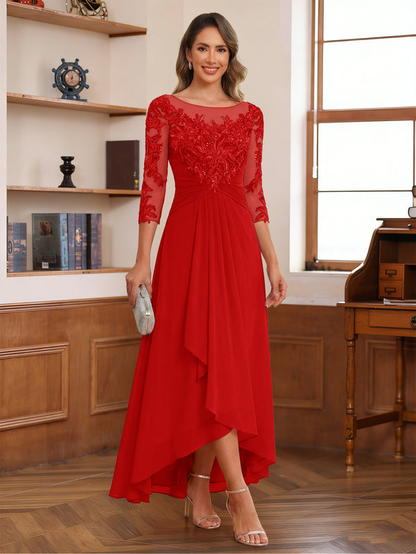 A-Line/Princess Scoop 3/4 Sleeves Ankle-Length Mother of the Bride Dress With Appliques & Lace