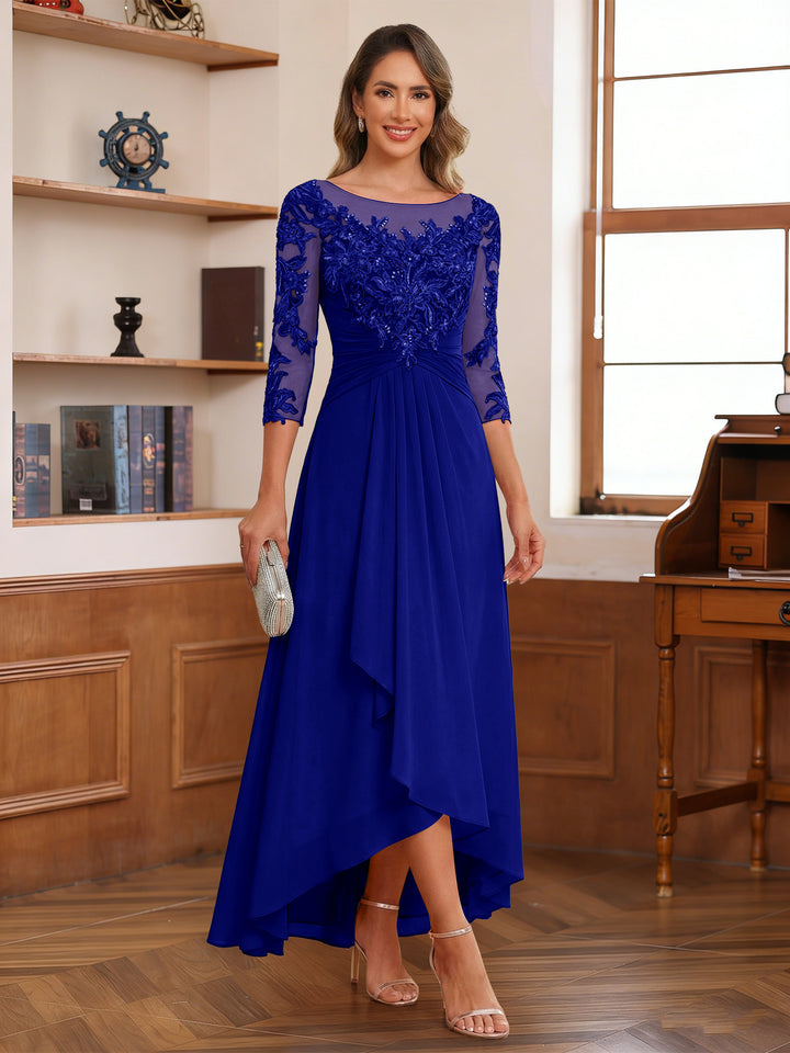 A-Line/Princess Scoop 3/4 Sleeves Ankle-Length Mother of the Bride Dress With Appliques &amp; Lace