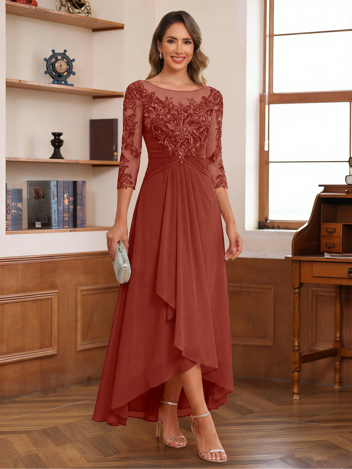 A-Line/Princess Scoop 3/4 Sleeves Ankle-Length Mother of the Bride Dress With Appliques &amp; Lace