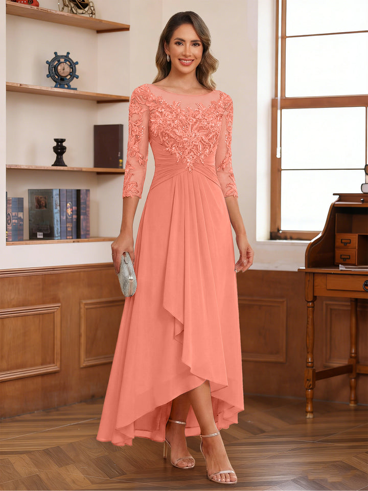 A-Line/Princess Scoop 3/4 Sleeves Ankle-Length Mother of the Bride Dress With Appliques &amp; Lace