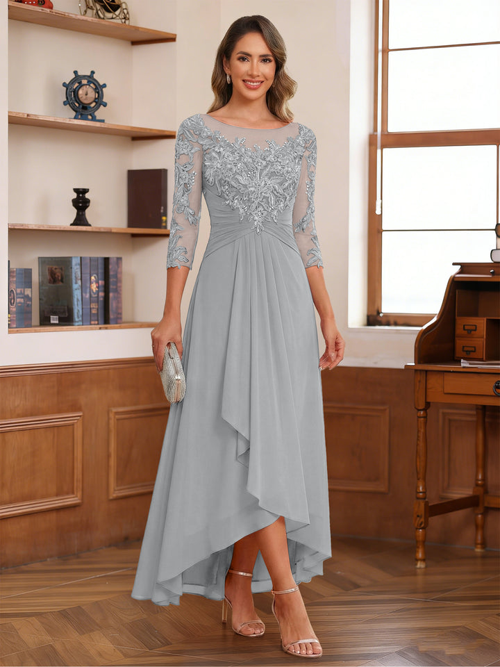 A-Line/Princess Scoop 3/4 Sleeves Ankle-Length Mother of the Bride Dress With Appliques &amp; Lace