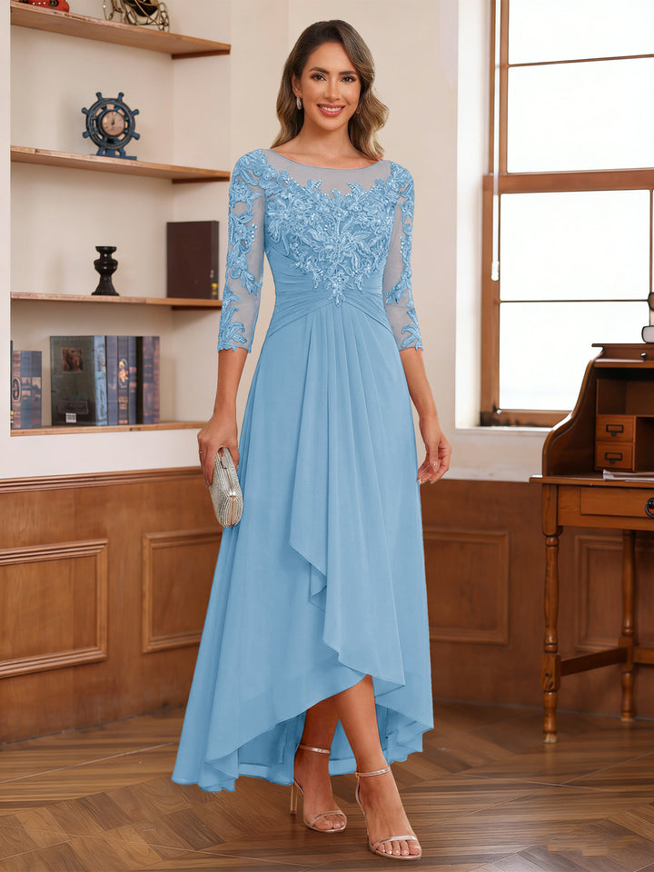 A-Line/Princess Scoop 3/4 Sleeves Ankle-Length Mother of the Bride Dress With Appliques &amp; Lace