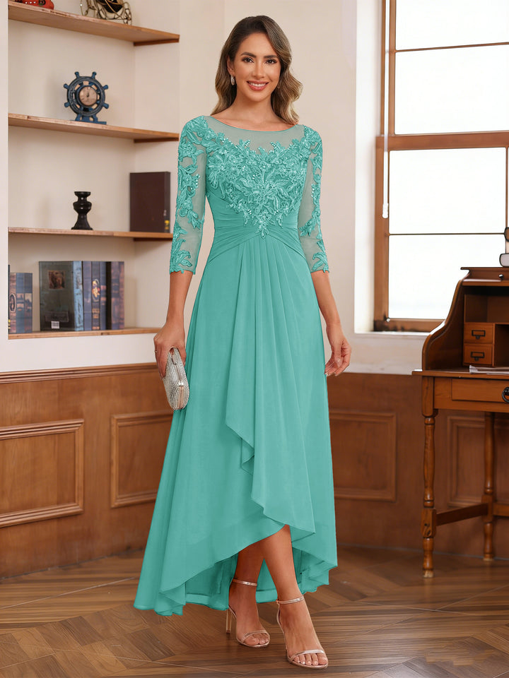 A-Line/Princess Scoop 3/4 Sleeves Ankle-Length Mother of the Bride Dress With Appliques &amp; Lace