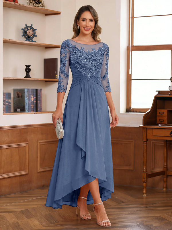 A-Line/Princess Scoop 3/4 Sleeves Ankle-Length Mother of the Bride Dress With Appliques & Lace