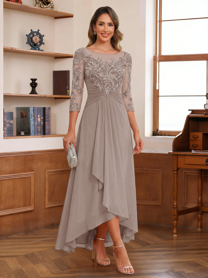 A-Line/Princess Scoop 3/4 Sleeves Ankle-Length Mother of the Bride Dress With Appliques &amp; Lace