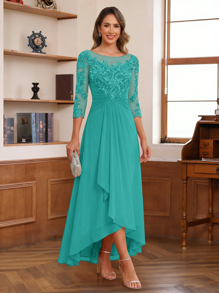 A-Line/Princess Scoop 3/4 Sleeves Ankle-Length Mother of the Bride Dress With Appliques &amp; Lace