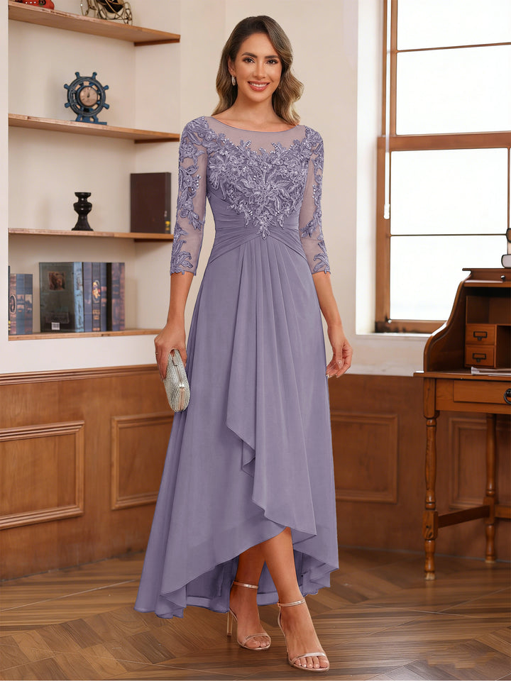A-Line/Princess Scoop 3/4 Sleeves Ankle-Length Mother of the Bride Dress With Appliques &amp; Lace
