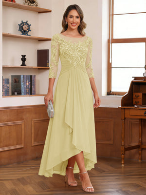 A-Line/Princess Scoop 3/4 Sleeves Ankle-Length Mother of the Bride Dress With Appliques & Lace