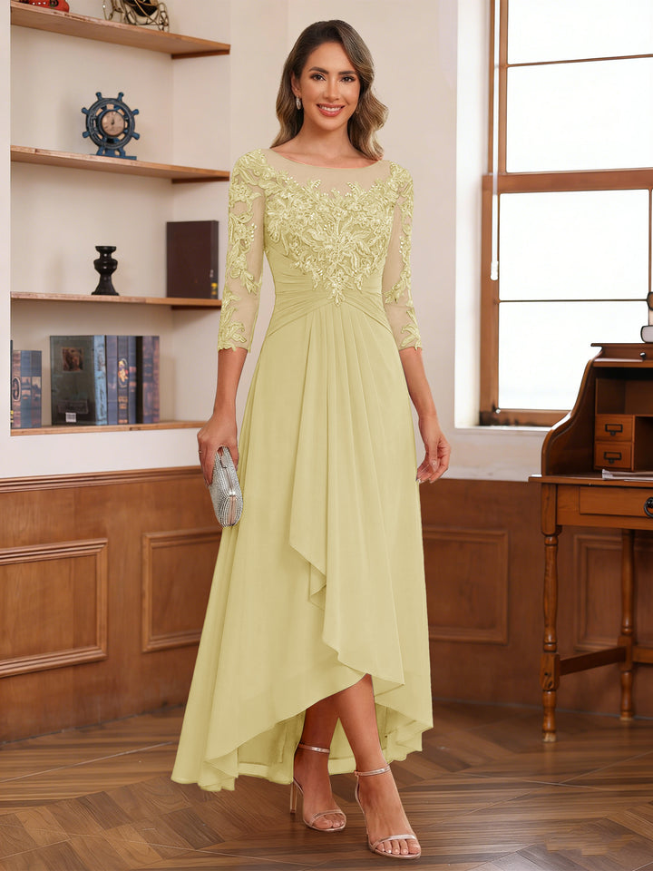 A-Line/Princess Scoop 3/4 Sleeves Ankle-Length Mother of the Bride Dress With Appliques &amp; Lace