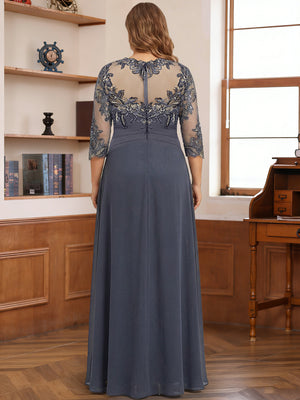 Chiffon A-Line/Princess Scoop 3/4 Sleeves Plus Size Mother of the Bride Dresses with Appliques & Ruffles