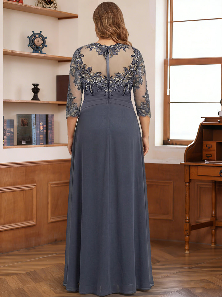 Chiffon A-Line/Princess Scoop 3/4 Sleeves Plus Size Mother of the Bride Dresses with Appliques &amp; Ruffles