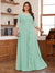 Chiffon A-Line/Princess Scoop 3/4 Sleeves Plus Size Mother of the Bride Dresses with Appliques & Ruffles