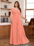 Chiffon A-Line/Princess Scoop 3/4 Sleeves Plus Size Mother of the Bride Dresses with Appliques & Ruffles
