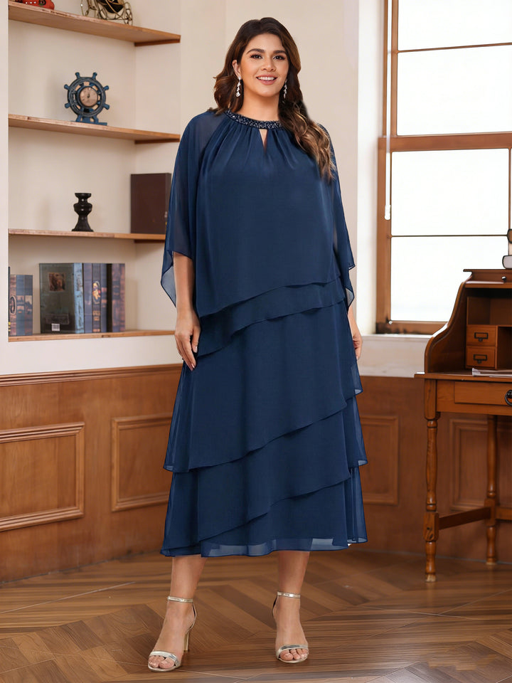 Sheath/Column Scoop 3/4 Sleeves Plus Size Mother of the Bride Dresses with Ruched &amp; Rhinestone