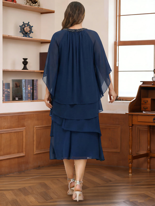 Sheath/Column Scoop 3/4 Sleeves Plus Size Mother of the Bride Dresses with Ruched & Rhinestone