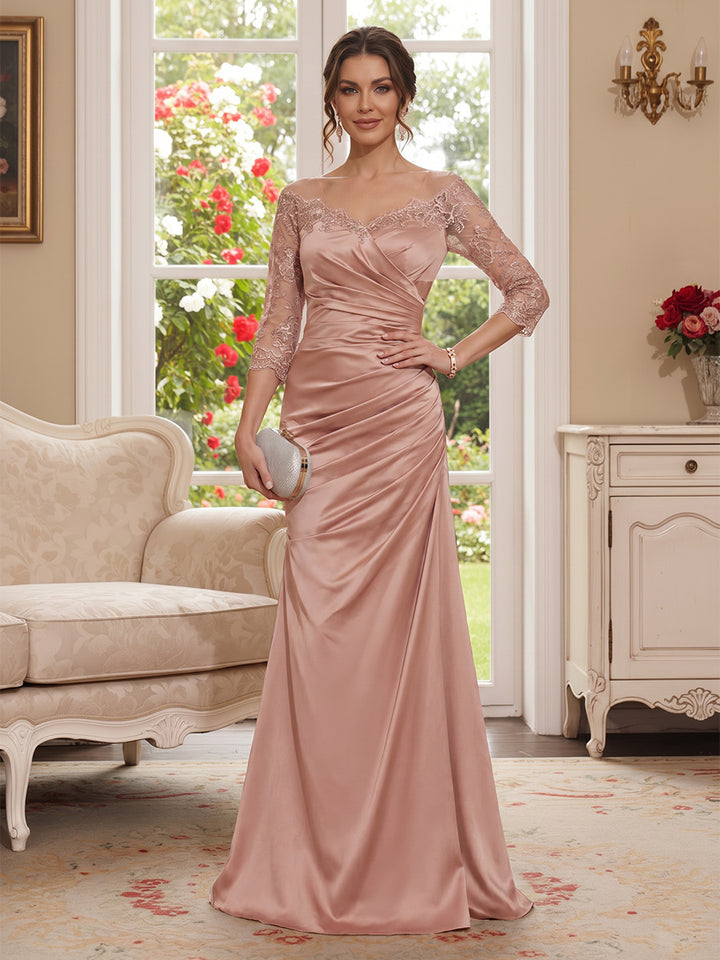 Trumpet/Mermaid Off-the-Shoulder Long Sleeves Floor-Length Mother of the Bride Dresses Applique