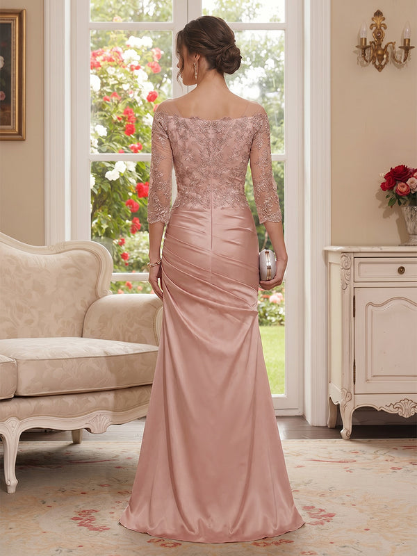trumpet mermaid mother of the bride dress Lavetir Trumpet/Mermaid Off-the-Shoulder Long Sleeves Floor-Length Mother of the Bride Dresses Applique 2026
