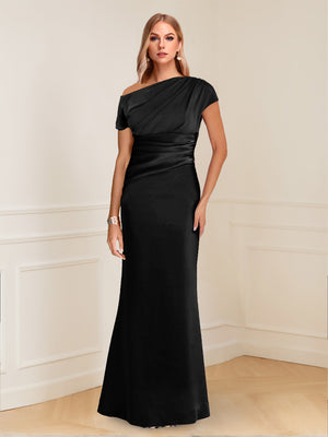 Sheath/Column Asymmetrical One-Shoulder Short Sleeves Mother of the Bride Dresses with Ruched