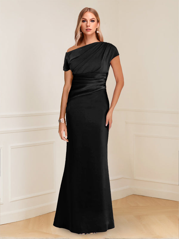 Sheath/Column Asymmetrical One-Shoulder Short Sleeves Mother of the Bride Dresses with Ruched