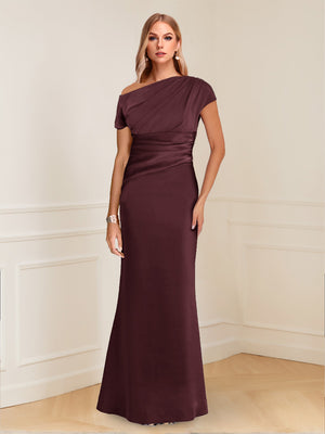 Sheath/Column Asymmetrical One-Shoulder Short Sleeves Mother of the Bride Dresses with Ruched