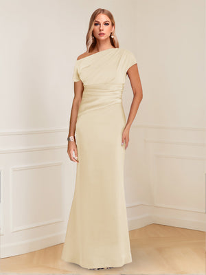 Sheath/Column Asymmetrical One-Shoulder Short Sleeves Mother of the Bride Dresses with Ruched