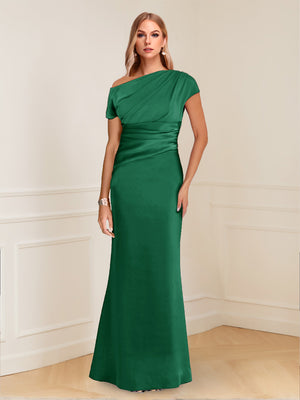 Sheath/Column Asymmetrical One-Shoulder Short Sleeves Mother of the Bride Dresses with Ruched