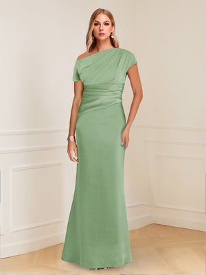 Sheath/Column Asymmetrical One-Shoulder Short Sleeves Mother of the Bride Dresses with Ruched
