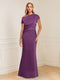 Sheath/Column Asymmetrical One-Shoulder Short Sleeves Mother of the Bride Dresses with Ruched