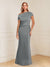 Sheath/Column Asymmetrical One-Shoulder Short Sleeves Mother of the Bride Dresses with Ruched