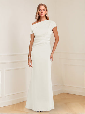 Sheath/Column Asymmetrical One-Shoulder Short Sleeves Mother of the Bride Dresses with Ruched