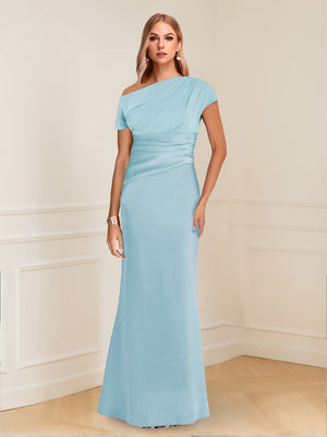 Sheath/Column Asymmetrical One-Shoulder Short Sleeves Mother of the Bride Dresses with Ruched