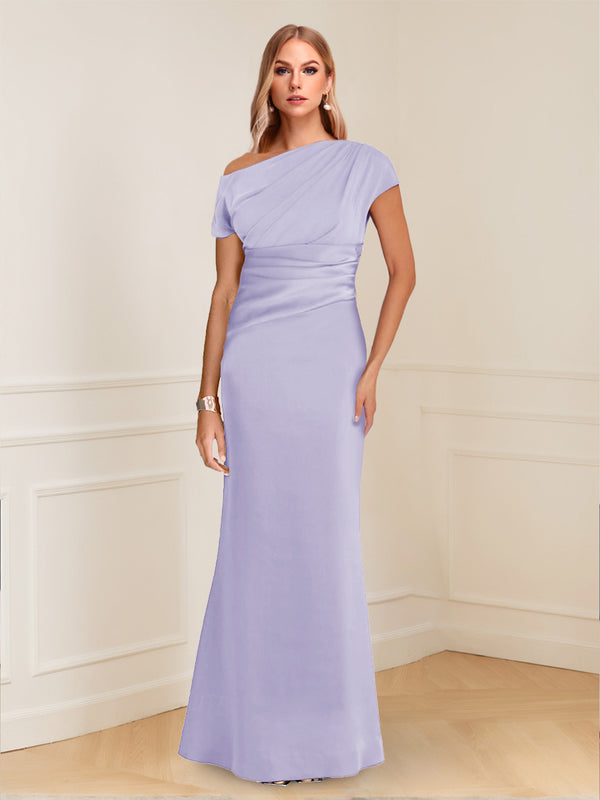 Sheath/Column Asymmetrical One-Shoulder Short Sleeves Mother of the Bride Dresses with Ruched