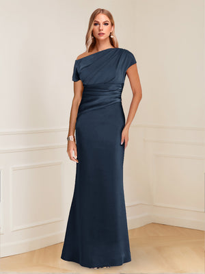 Sheath/Column Asymmetrical One-Shoulder Short Sleeves Mother of the Bride Dresses with Ruched