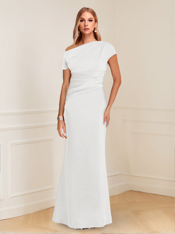 Sheath/Column Asymmetrical One-Shoulder Short Sleeves Mother of the Bride Dresses with Ruched