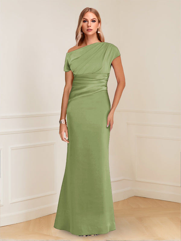 Sheath/Column Asymmetrical One-Shoulder Short Sleeves Mother of the Bride Dresses with Ruched