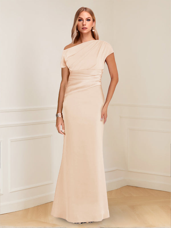 Sheath/Column Asymmetrical One-Shoulder Short Sleeves Mother of the Bride Dresses with Ruched