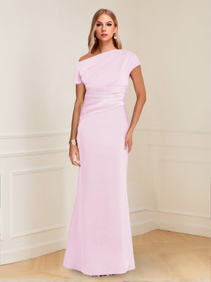 Sheath/Column Asymmetrical One-Shoulder Short Sleeves Mother of the Bride Dresses with Ruched