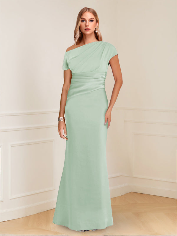 Sheath/Column Asymmetrical One-Shoulder Short Sleeves Mother of the Bride Dresses with Ruched