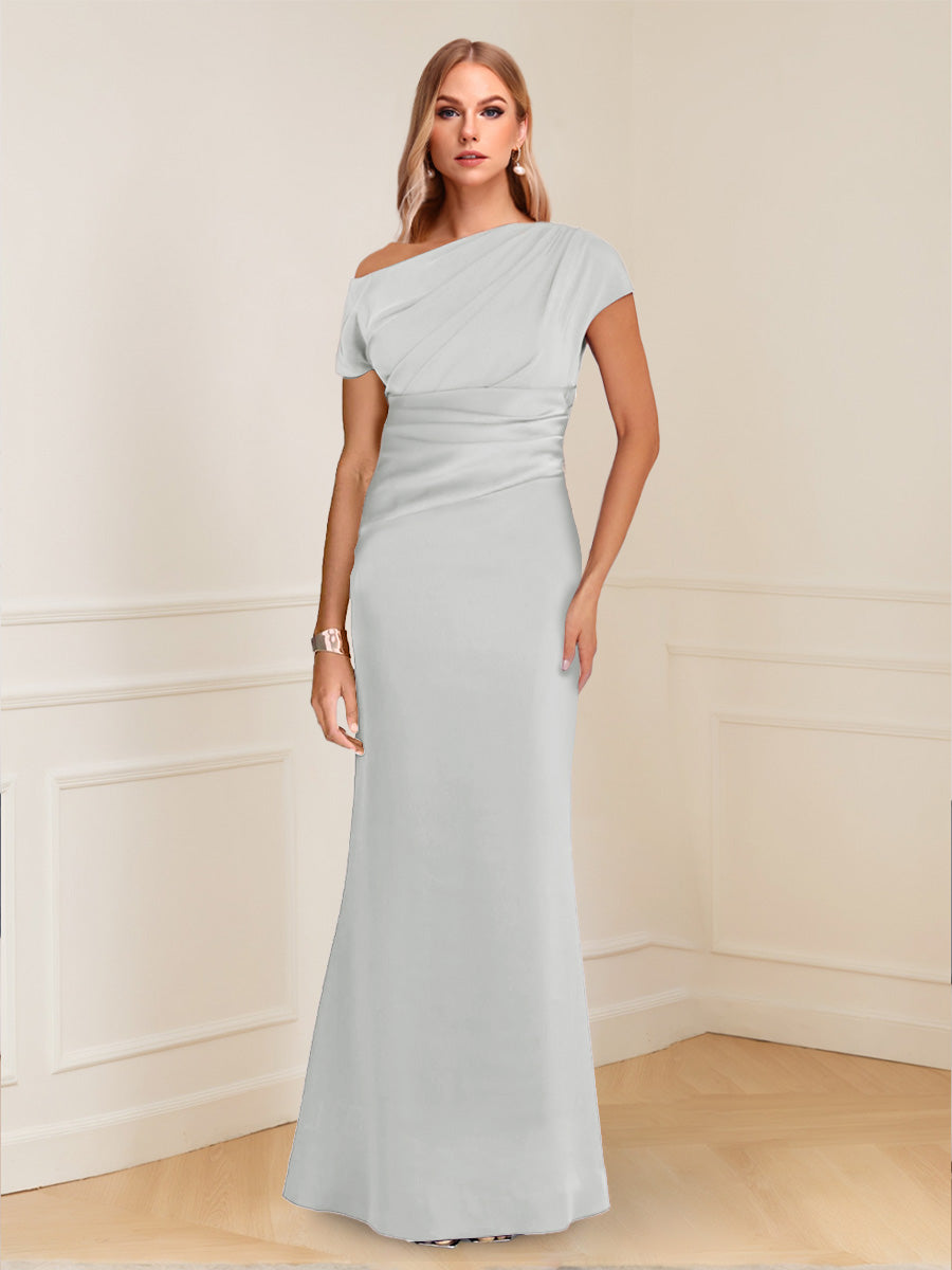 Sheath/Column Asymmetrical One-Shoulder Short Sleeves Mother of the Bride Dresses with Ruched