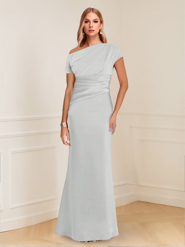 Sheath/Column Asymmetrical One-Shoulder Short Sleeves Mother of the Bride Dresses with Ruched