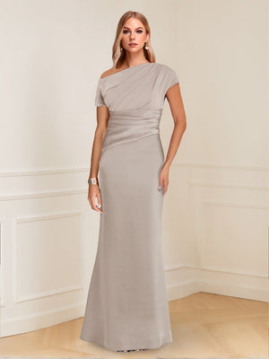 Sheath/Column Asymmetrical One-Shoulder Short Sleeves Mother of the Bride Dresses with Ruched