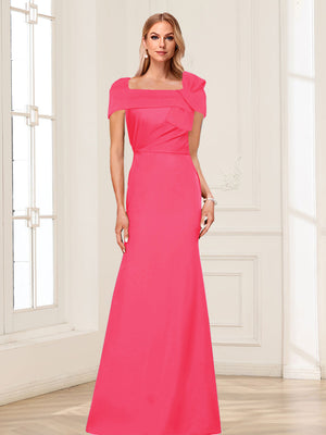 Trumpet/Mermaid Square Neck Short Sleeves Mother of the Bride Dresses with Ruched