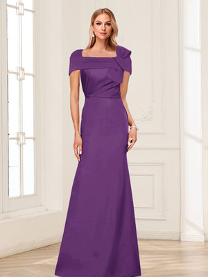 Trumpet/Mermaid Square Neck Short Sleeves Mother of the Bride Dresses with Ruched