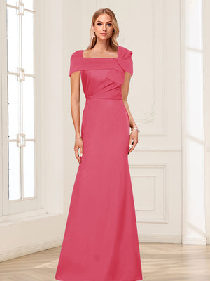 Trumpet/Mermaid Square Neck Short Sleeves Mother of the Bride Dresses with Ruched