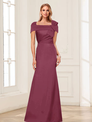 Trumpet/Mermaid Square Neck Short Sleeves Mother of the Bride Dresses with Ruched