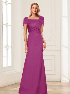 Trumpet/Mermaid Square Neck Short Sleeves Mother of the Bride Dresses with Ruched